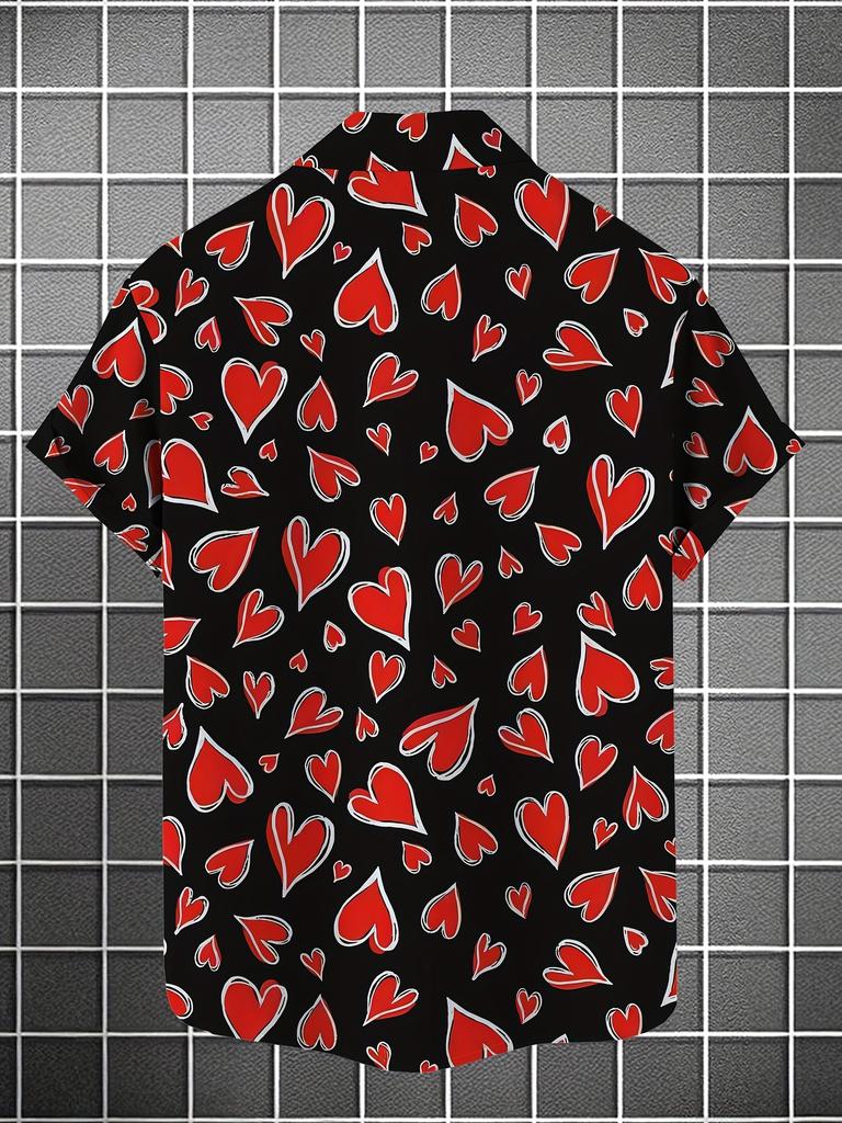 New Men'S Hawaiian Shirt, Heart Pattern Fashionable And Individual, Casual Loose Fit, Romantic Valentine'S Day Confession Gift