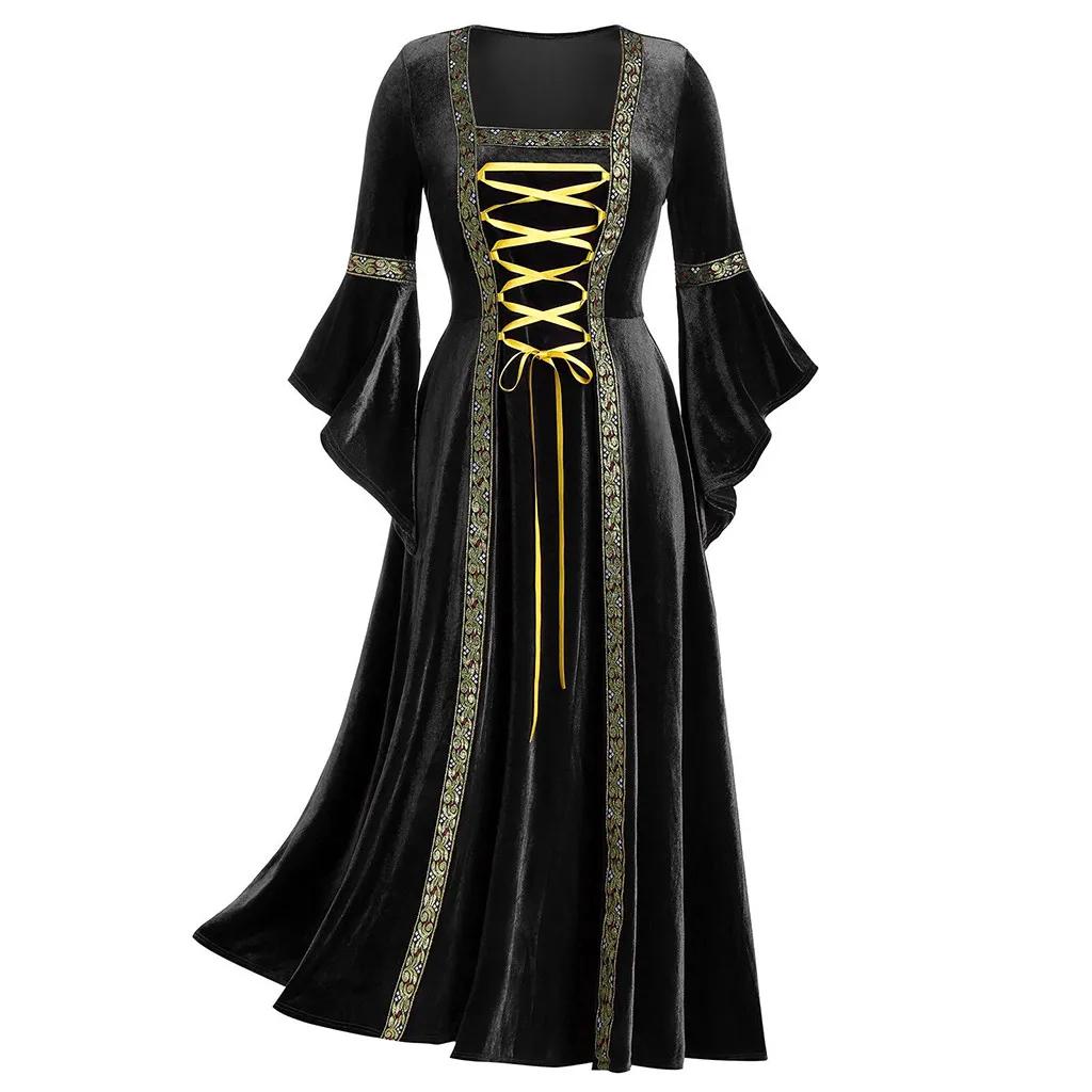 LYRIA Halloween Damenkleider Kostüme Für Damen Langarm Mittelalter Cosplay Vintage Vampir Hexe Viktorianisch Goth Bandagekleid