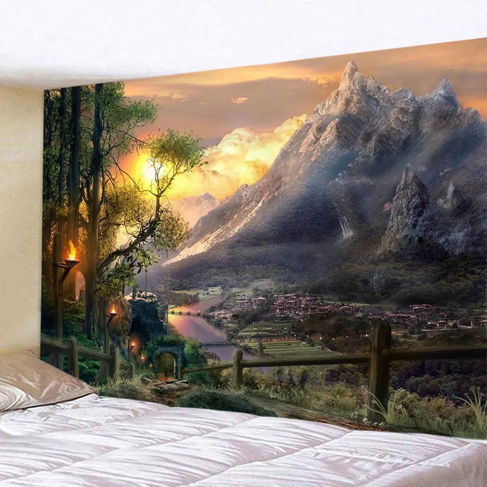 Sunset Sunshine Scenery Tapestry Bedroom Wall Decor  Living Room   Covering