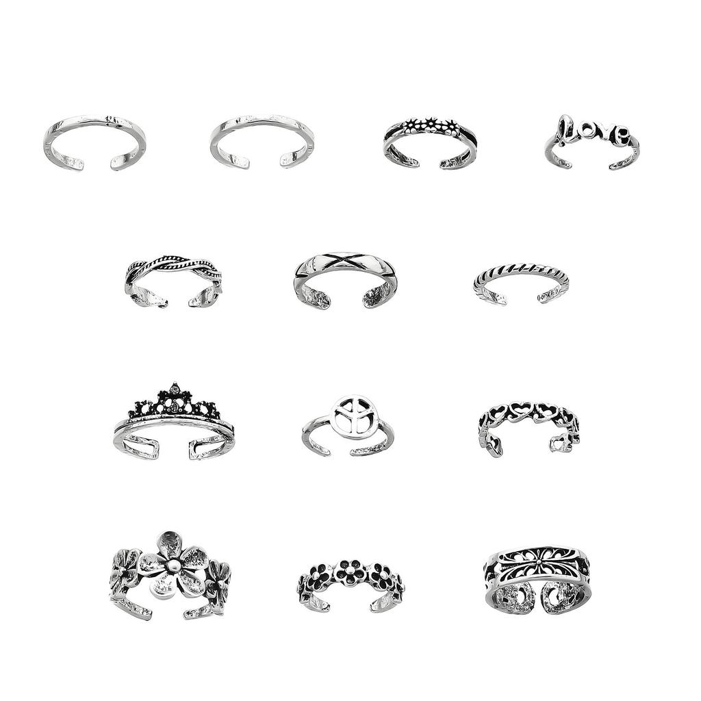 Retro Combination Foot Ring, Personalized Old Love Flower 13-Piece Set Open Foot Decoration