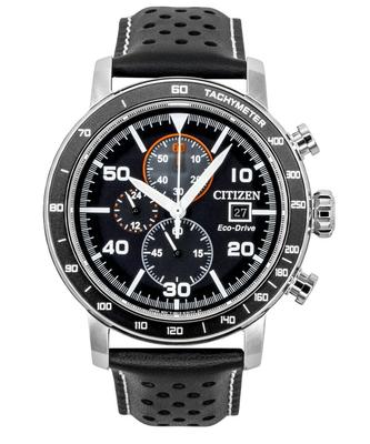 Brycen Chronograph Leather Strap Black Dial Eco-Drive CA0649-14E 100M Men's Watch