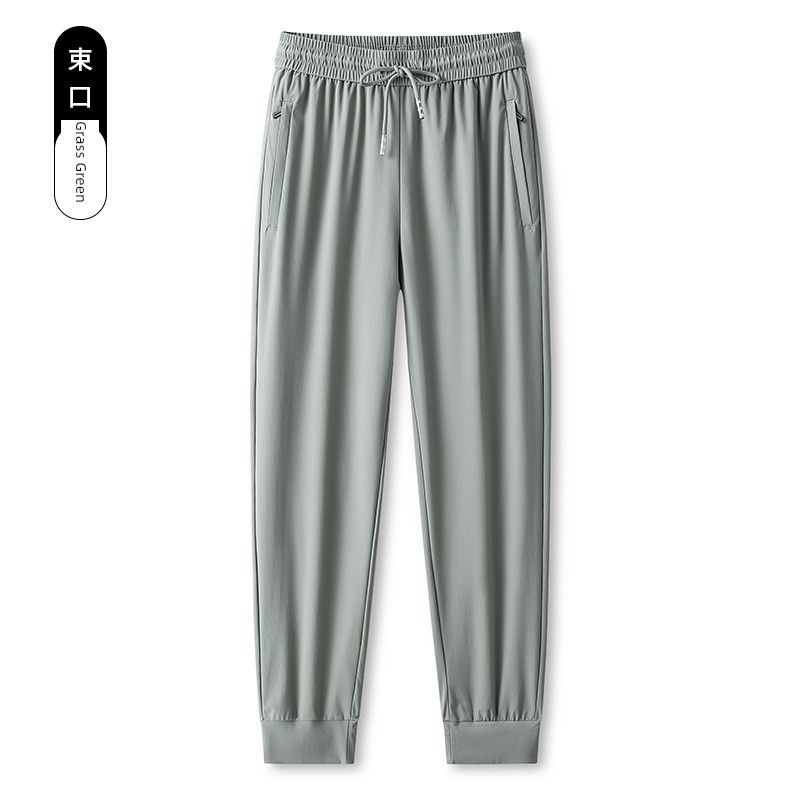 Foreign Trade Export Surplus Summer Men's Elastic Ice Silk Loose Straight-Leg Sports Quick-Dry Cool Casual Long Pants