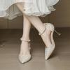 Mode 2024 Neue Mode Perlenriemen High Heels Damen Stilettoabsatz Spitze Pumps