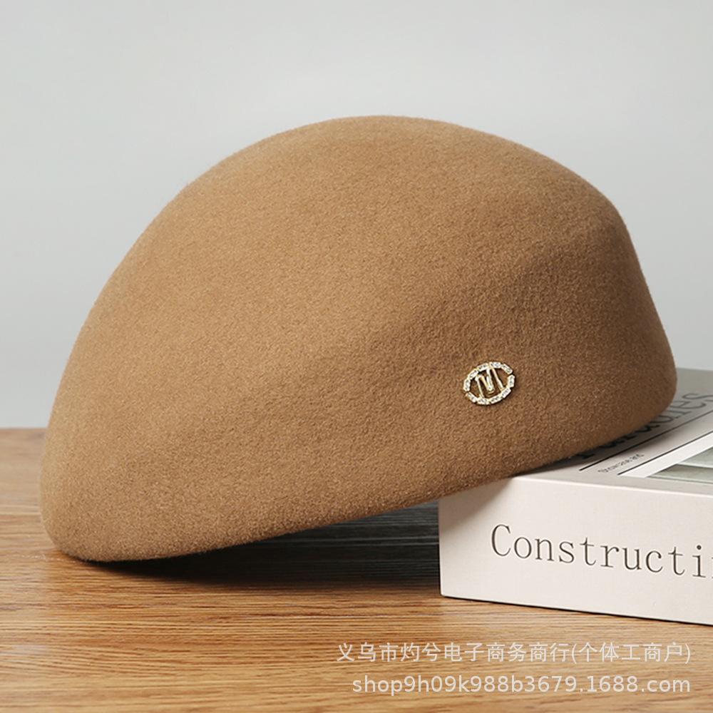 Autumn and winter new metal standard wool beret women's retro versatile temperament elegant face little mother painter hat