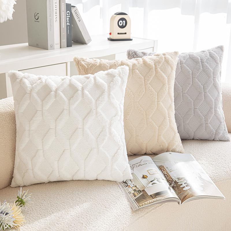 Writing A Notebook Unisex Ins Style Embroidered Plush Diamond Lattice Pillow Case Solid Color Soft Bedside Office Pillow Waist Pillow