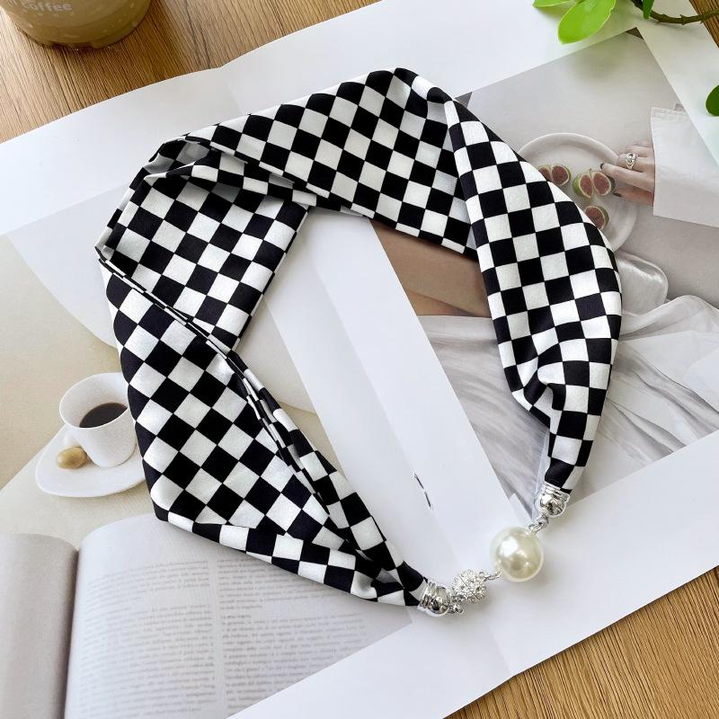 > New Magnetic Pearl Silk Scarf Necklace: Versatile High-End Neckerchief & Wrist Scarf