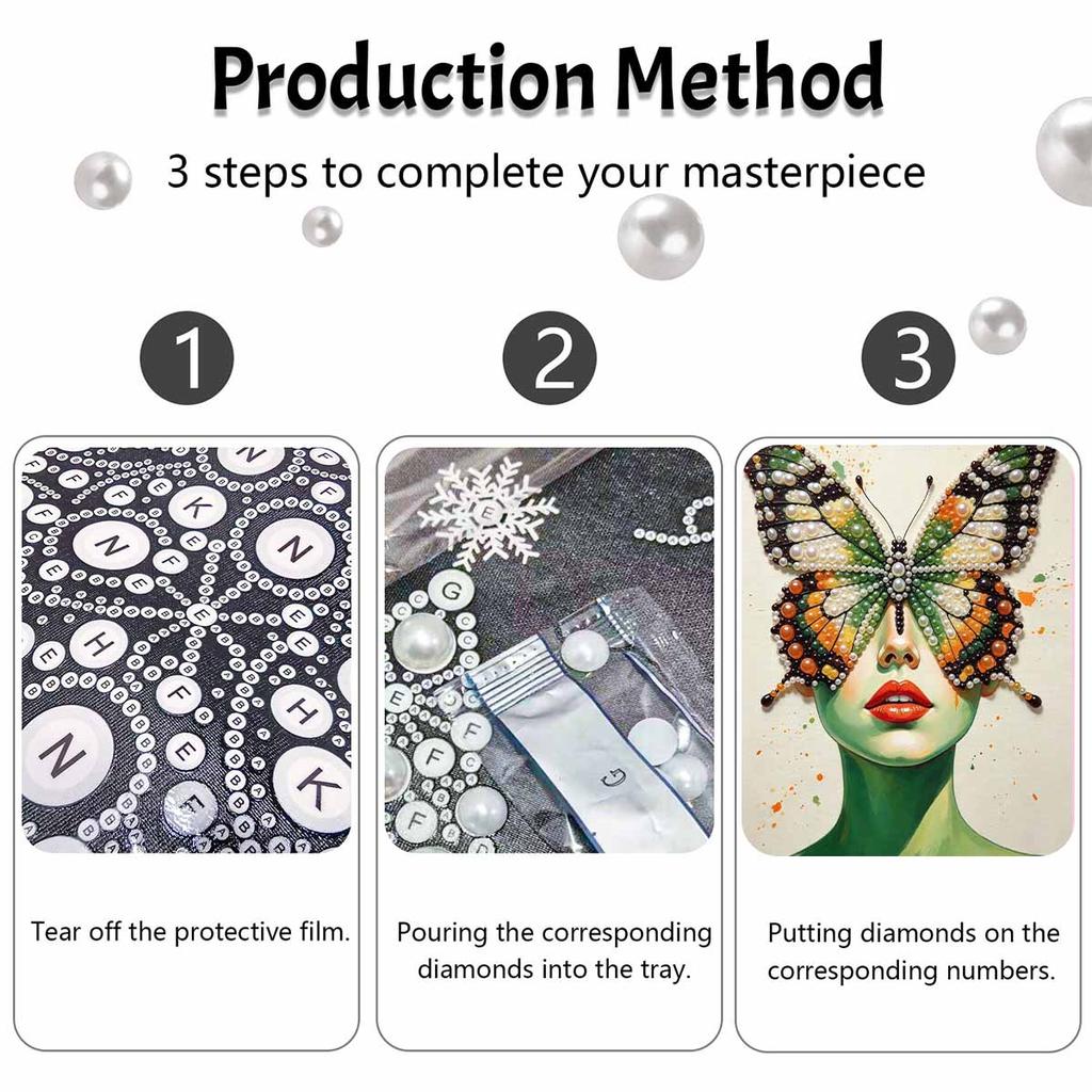 Butterfly Portrait Pearl Painting Kit with Frame Sparkling Bead Canvas Creative Leisure Craft for Wall Decor Gift DIY Art Hobby Project