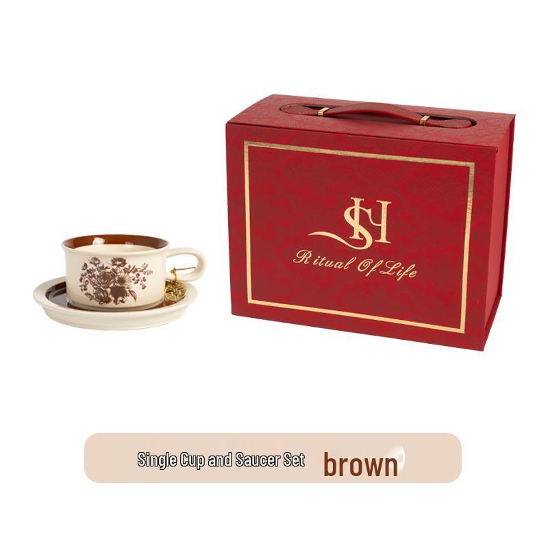 Elegant Retro Ceramic Coffee Cup and Saucer Set - Ideal Gift for Afternoon Tea