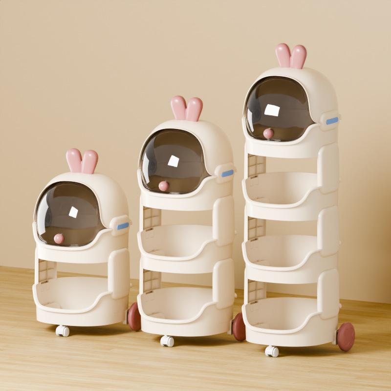 Cartoon Trolley: Movable Multilayer Storage Rack for Snacks, Drinks, and Toys