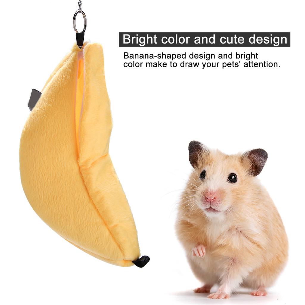 Hanging Pet Bed Velveteen Banana Shaped Pet Nest House for Hamster Hammock(Yellow)