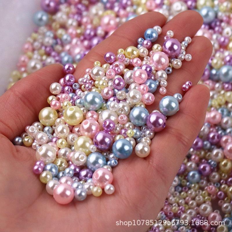 3-8mm Straight Hole Round ABS Imitation Pearl Multicolors Round Acrylic Beads Loose Beads for DIY Craft Scrapbook Decoration