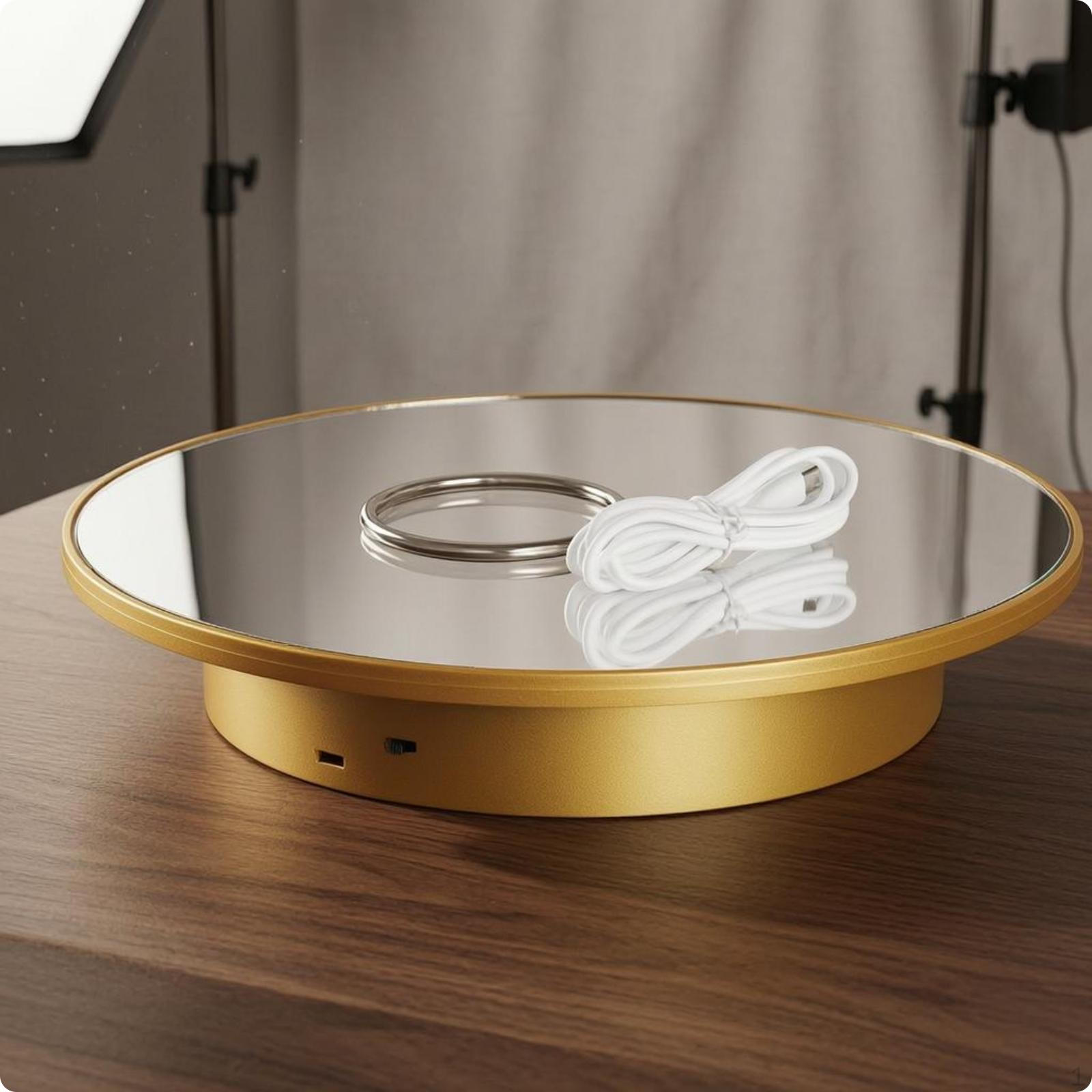 Electric Rotating Display Stand USB Powered Turntable Mirrored Top Mirror