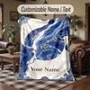 Blue Flowers Art Theme Throw Blanket Custom Name Text Personalized Blanket Soft Cozy Blanket for Home Sofa Bed