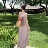Summer New Elegant Flower Neck Pleated A-Line Loose Dress