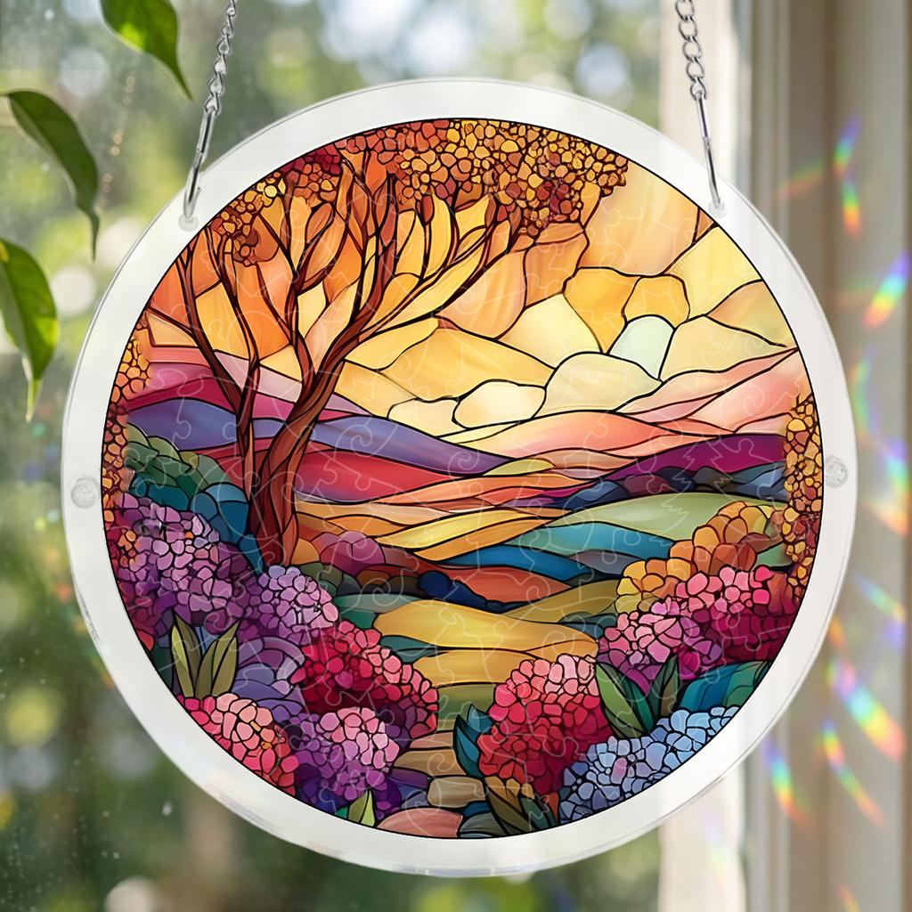 Akrylové puzzle lze zavěsit na dveře, do zahrad, pro vnitřní i venkovní dekoraci. Akrylové puzzle Lapač slunce Závěs na okno