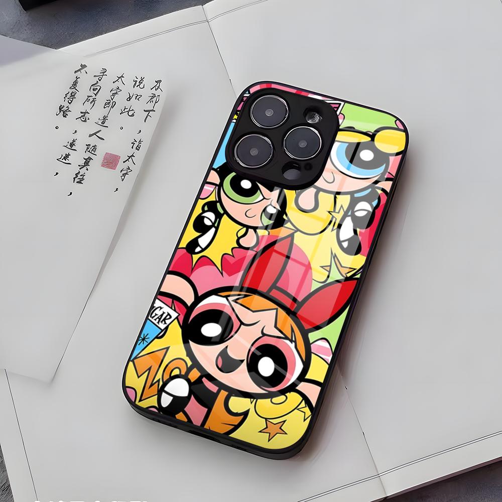 P-Powerpuffs G-Girls Phone Case For IPhone 17 Air 16 E Pro Max 15 14 13 Mini 12 Pro 11 Max Plus Black Glass Cover
