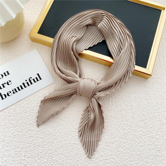 Women Square Scarf Plain Color Wavy Edge Pleated Neck Wear Temperament Thin Silky Crinkled Scarf for Office