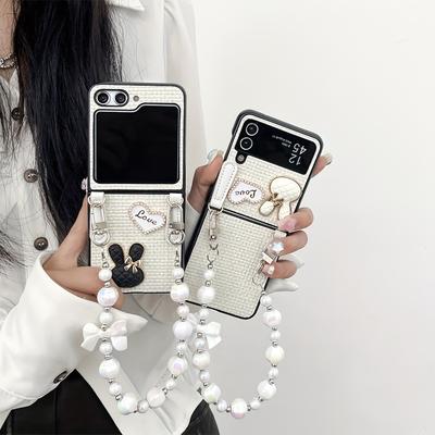 Personalized Women'S Woven Love Rabbit Folding Phone Case With Bracelet For Samsung Galaxy Z Flip 3 5G Galaxy Z Flip 4/5/6