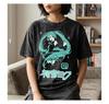 Retro Anime Mädchen Vintage Gewaschenes T-Shirt, Y2K Japanische Streetwear Tee, Kawaii Grafikshirt, Harajuku Stil Übergroßes Baumwoll-T-Shirt, Unisex