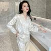 Womens Satin Pajamas Set Button Down Long Sleeve Top And Long Pants Sleepwear Set Oversized Casual Plaid 2 Piece Lounge Set