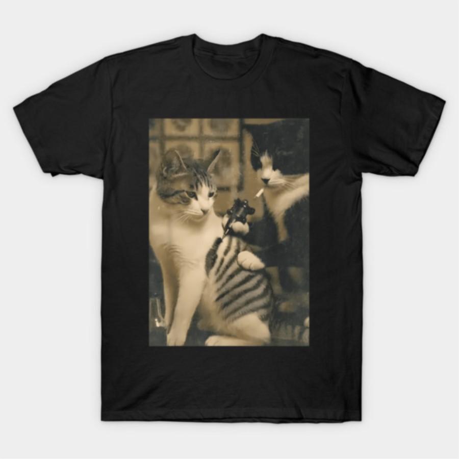 

Vintage Cat Smoking Tattoo Inked Kitty Artist Funny Meme T-shirt For Men Women 100% Cotton T Shirts Short Sleeve Tops J108 - ... 5XL