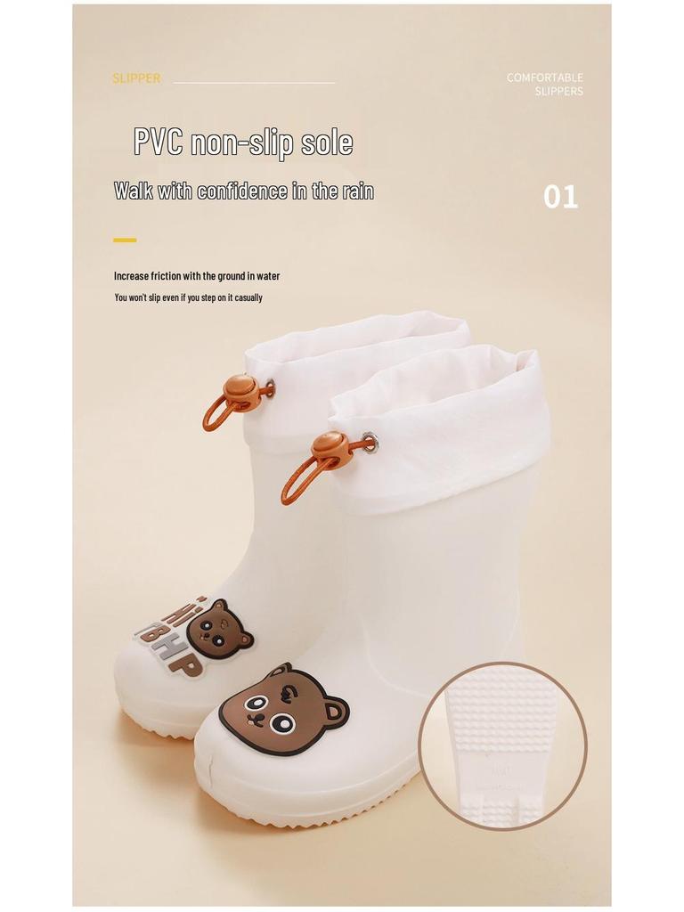 Feng Qing Fan Kids' Waterproof Rain Boots with Non-slip Sole and Elastic Cuff - Cartoon Design for Toddlers