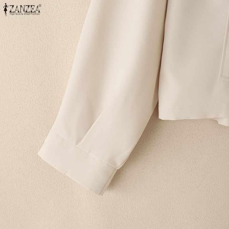 ZANZEA Women Casual Round Neck Solid Color Long Sleeve Blouse