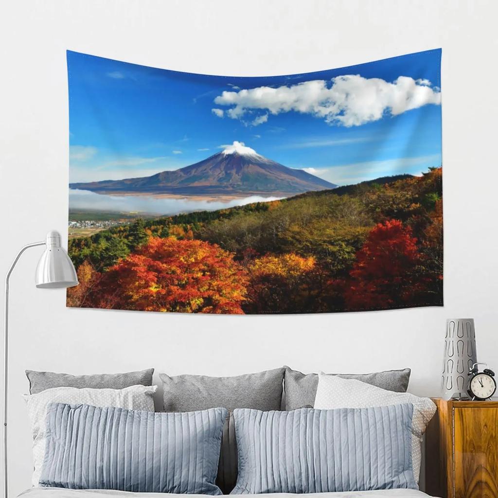 Japanese Pink Sakura Tapestry Cherry Blossoms Mountain Fuji Japan Wall Hangings Tapestry for Bedroom Living Room Dorm Home Decor