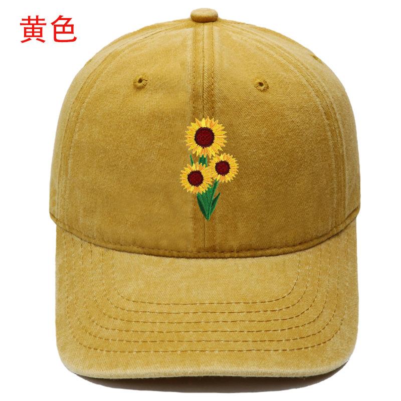 New Sunflower Embroidered Baseball Cap Washed Retro Simple Men's and Women's Leisure Outdoor Sports Cap