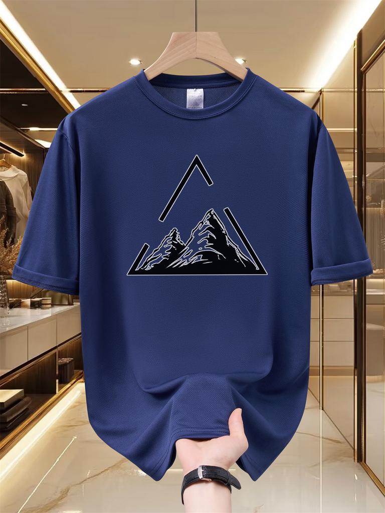 Breathable Mesh Unisex Crew Neck T Shirt Simple Black White Mountain Graphic Tees Quick Dry Outdoor Hiking Daily Tops