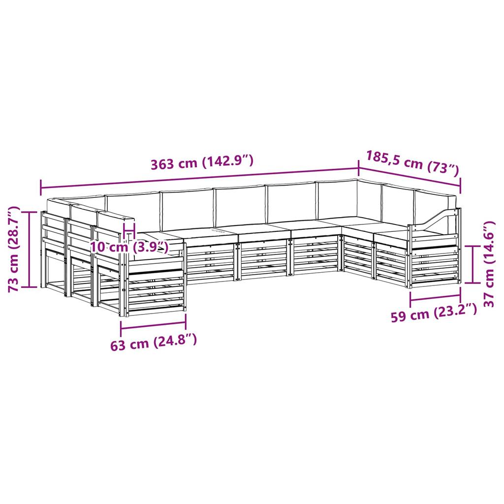 Outdoor Corner Sofa Set with Cushions 10 Pcs Natural and Anthracite