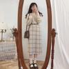 Retro Thickened Women's Autumn Winter High-End Slim-Fitting Plaid Wool Midi Skirt