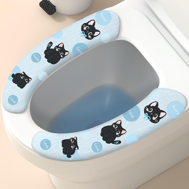 Universal Toilet Seat Cover Soft WC Paste Toilet Sticky Seat Pad Washable Bathroom Warmer Seat Lid Cover Pad Cushion Solid Color