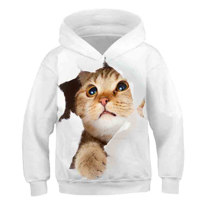 Boys Girls Cute Cat 3D Print Hoodie Children Hooded Pullover Sweatshirt Fashion Child Hoodies Kids Casual Tops Clothing