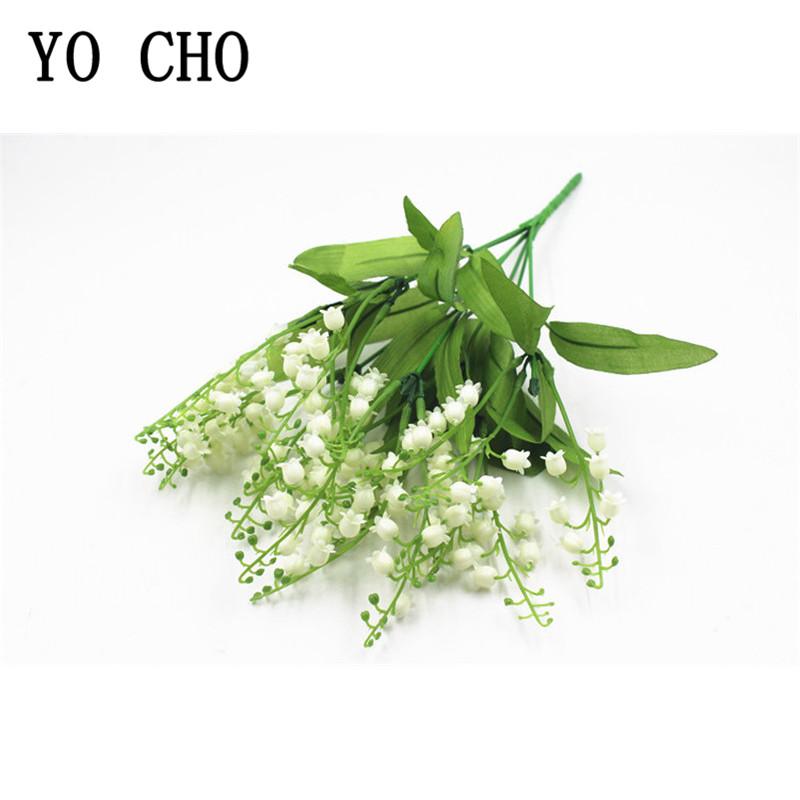Artificial Flowers Lily of the Valley 7 Branches Fake Plastic Lily Flower Bridal Bouquet Wedding Party Decor Flores Artificiales