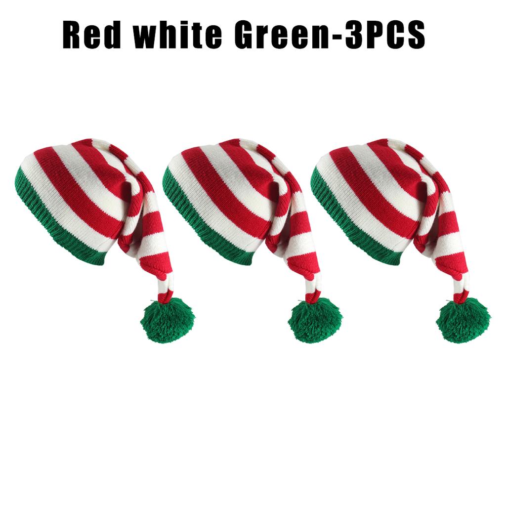 Christmas Unisex Knit Stocking Cap Euro Style Long Tail Pom Pom Elf Hat Festive Winter Accessory Gift