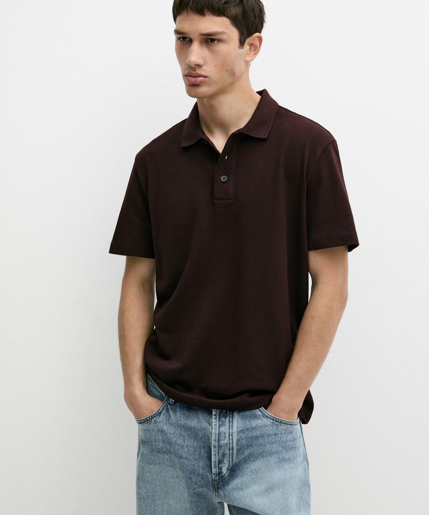 Masimodutti Cotton Blend V-Neck Knit Polo Shirt