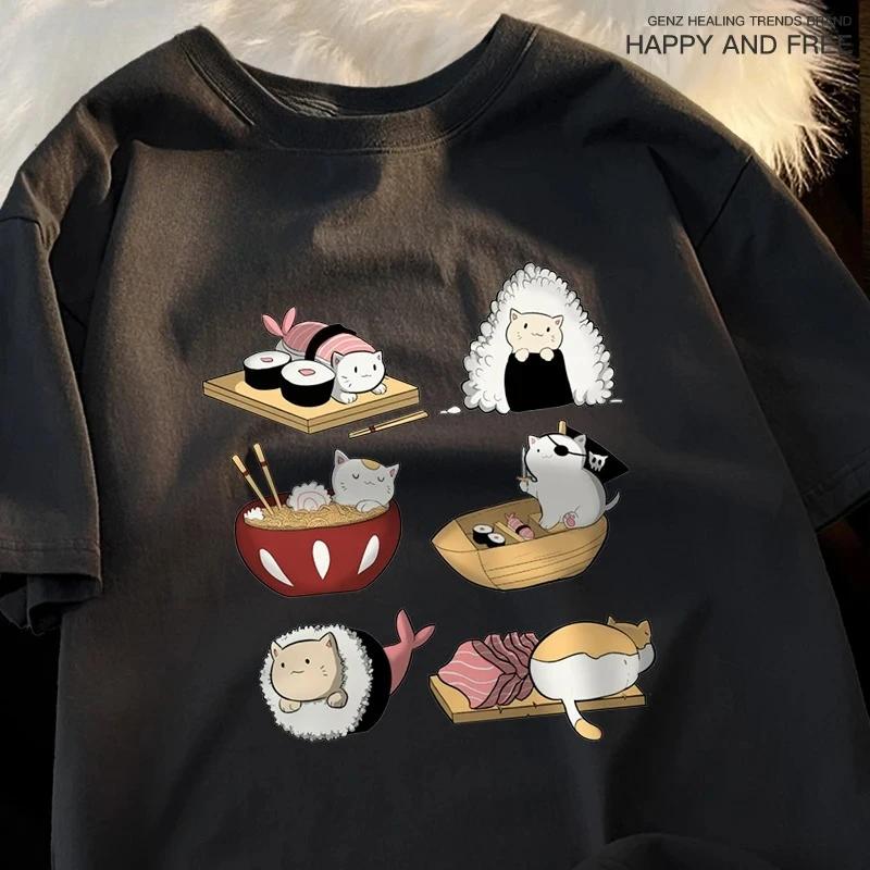

Cute Funny Sushi Cat Printing Women Tshirts Hip Hop Women TShirt Fashion Summer Tops Casual T Shirts Soft New S