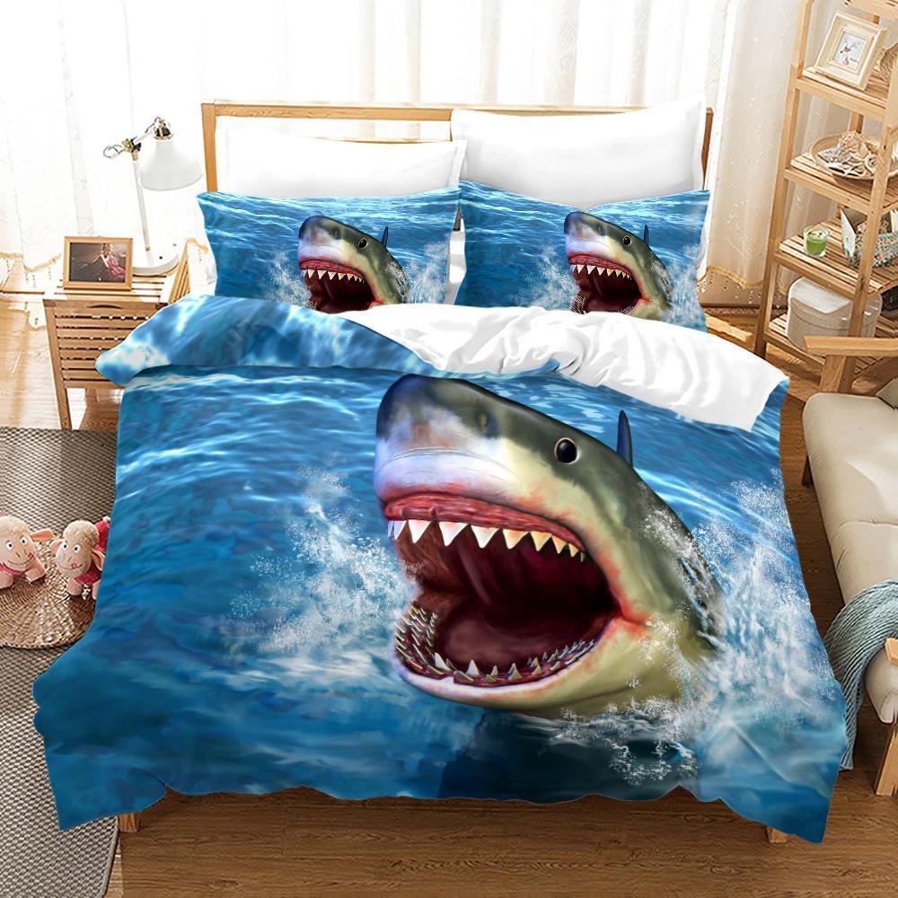 3D Shark Bedding Set Marine Animal Down Duvet Cover 2/3 Pieces Boys Teens Room Quilt Cover Luxury Soft Quick Drying Bed Cover