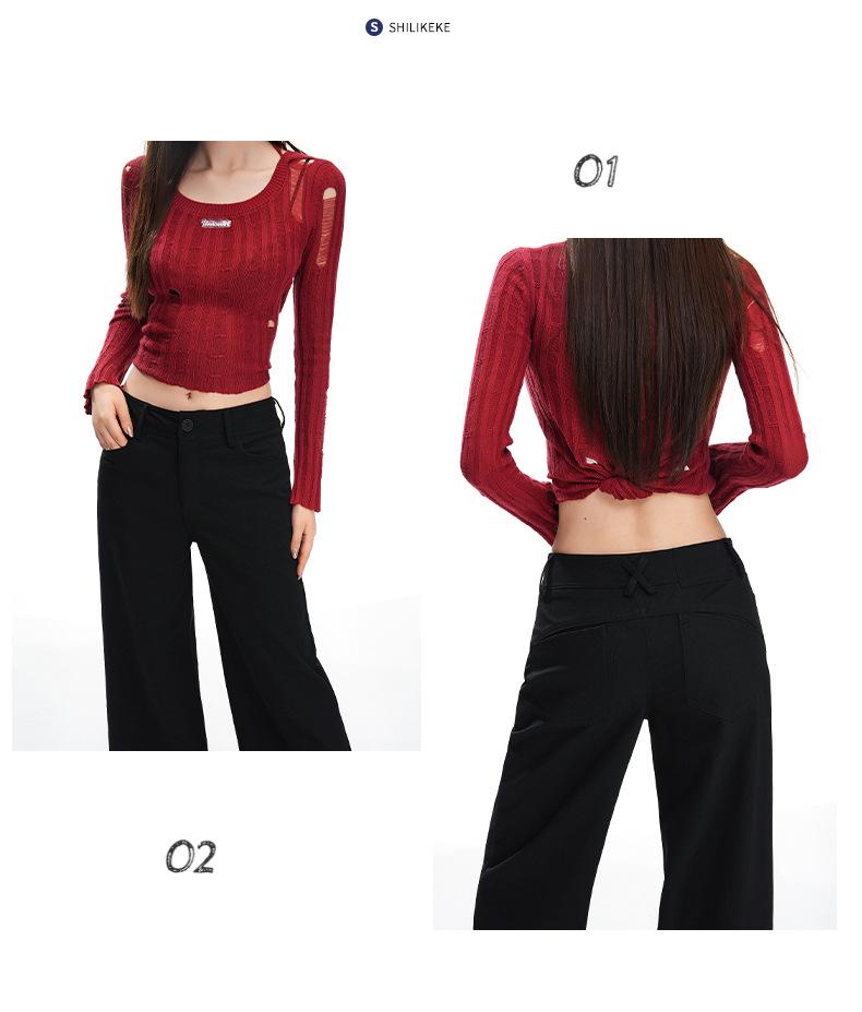2026 Spring Slim-Fit American Style High-End Floor-Length Suit Pants - Black & White, Mid-Low Waist, Non-Clingy, Slimming Design