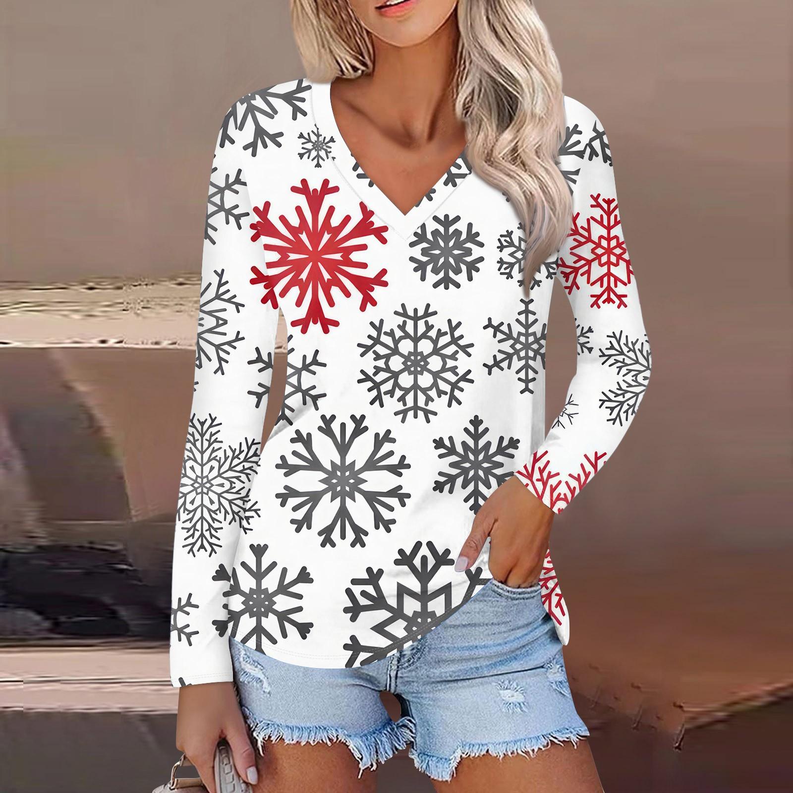 

Женский повседневный модный сексуальный удобный рождественский принтованный топ с V-образным вырезом и длинными рукавами M