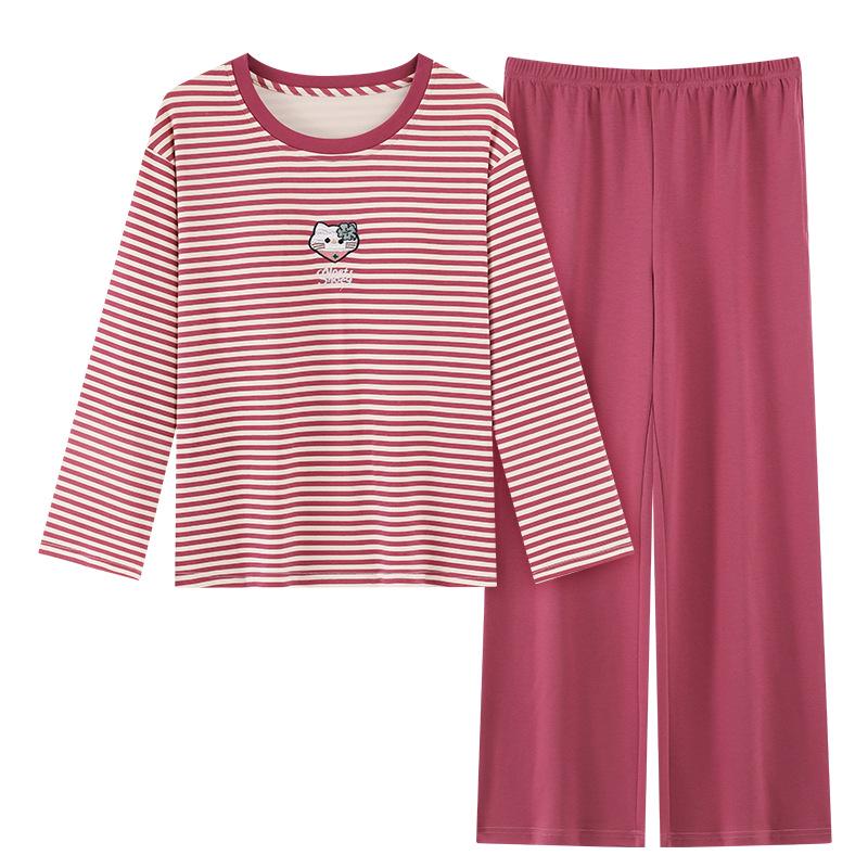 Women's Long-Sleeve Sweet Cartoon Homewear Set with Built-in Bra Pads - Spring/Autumn Cotton