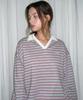 AMES-WORLDWIDE V Neck Collar Stripe Sweatshirt Gray