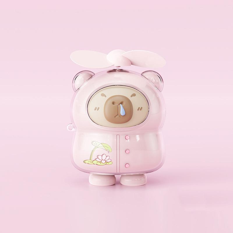 Cute Character Portable Bladeless Neck-Hanging Fan Cartoon Capybara Small Fan Outdoor Usb Charging Fan Students Summer Gifts