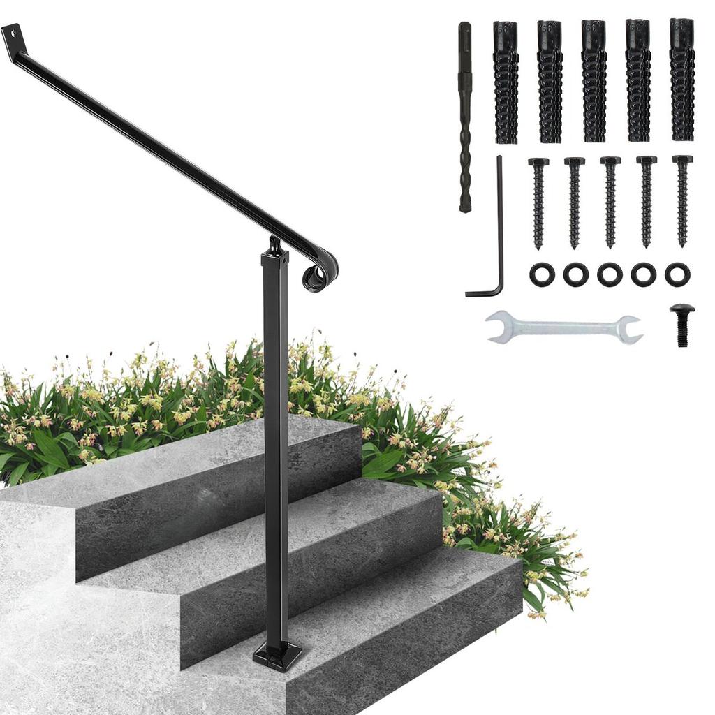 40mm Pipe Wrought Iron Handrail 2 Steps Handrails for Outdoor Steps Handrails Garden Railing Exterior Handrail Stair Railings for Steps with One Bolt