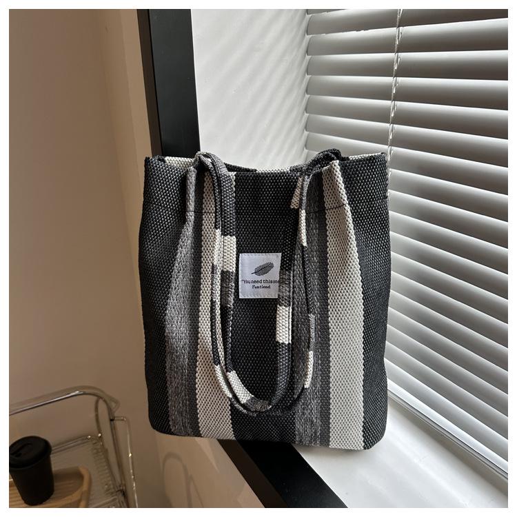 2023 Striped Canvas Tote Bag: Casual, Large Capacity, Autumn Fashion, Shoulder & Handheld