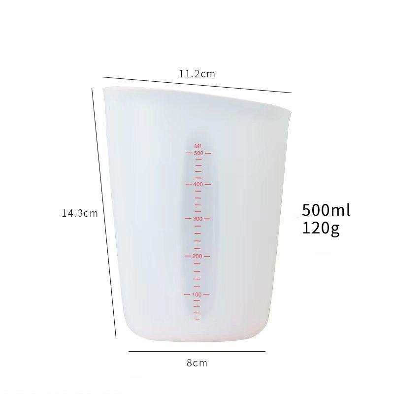 Specifikace 250ML/500ML Silikonová odměrka Viditelná dvojitá stupnice Odměrka na pečení Snadno se čistí Nástroj na pečení
