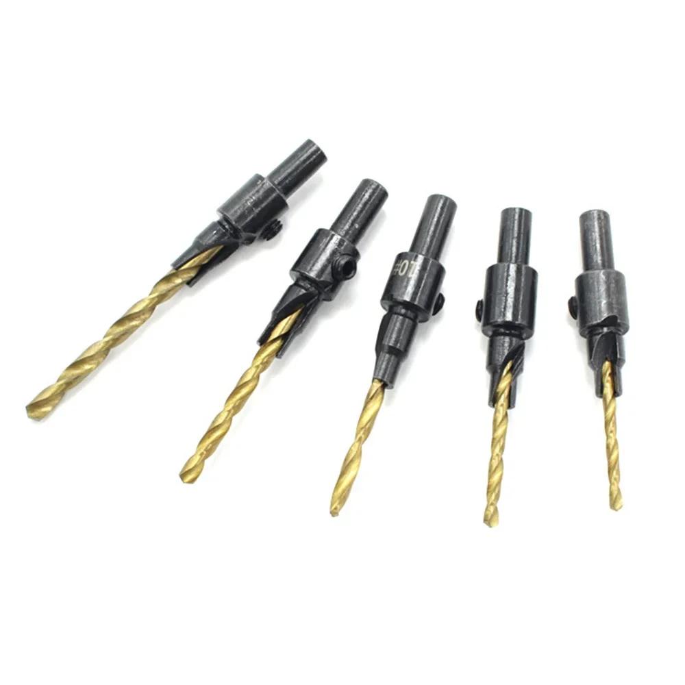 5PCS Countersunk Woodworking Drill Bit Set Drill Guide Holes for Screw Sizes #6 #8 #10 #12 #14 High Precision Tools
