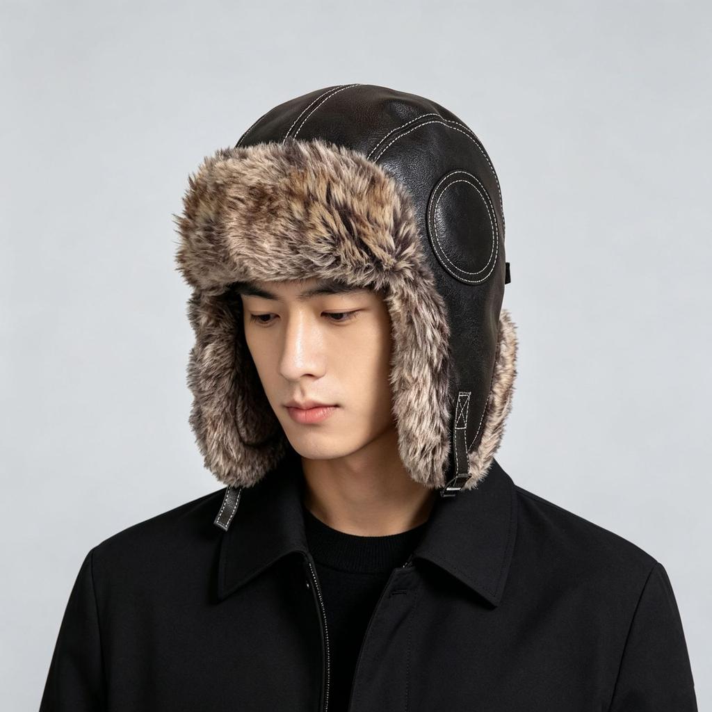 Autumn and Winter Lei Feng Hat Men's Northeast Flying Hat Women's Thickened Warm Velvet Windproof Eye Protection Ski Ear Protection Tide
