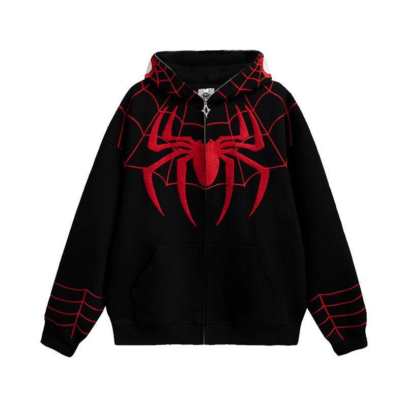 Sweat à capuche rétro tendance pour homme 2024 Spider-Man Chenille - Veste zippée d'automne